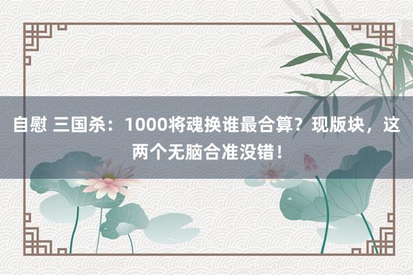 自慰 三国杀：1000将魂换谁最合算？现版块，这两个无脑合准没错！