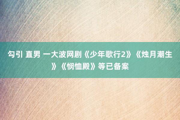 勾引 直男 一大波网剧《少年歌行2》《烛月潮生》《悯恤殿》等已备案